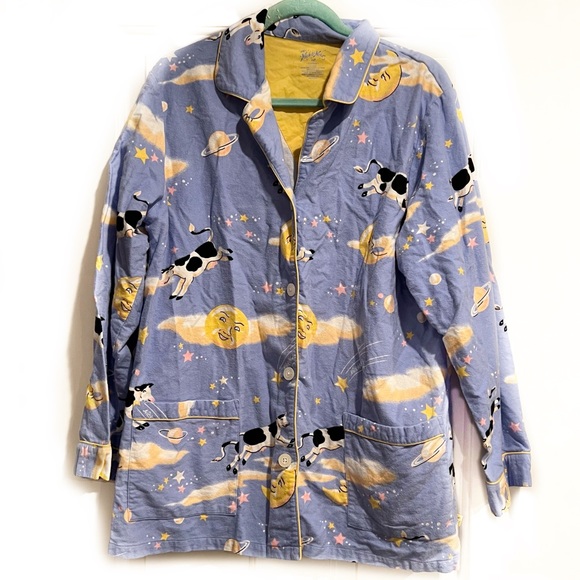 Nick & Nora Cow Jumps Over The Moon Pajama Top Flannel